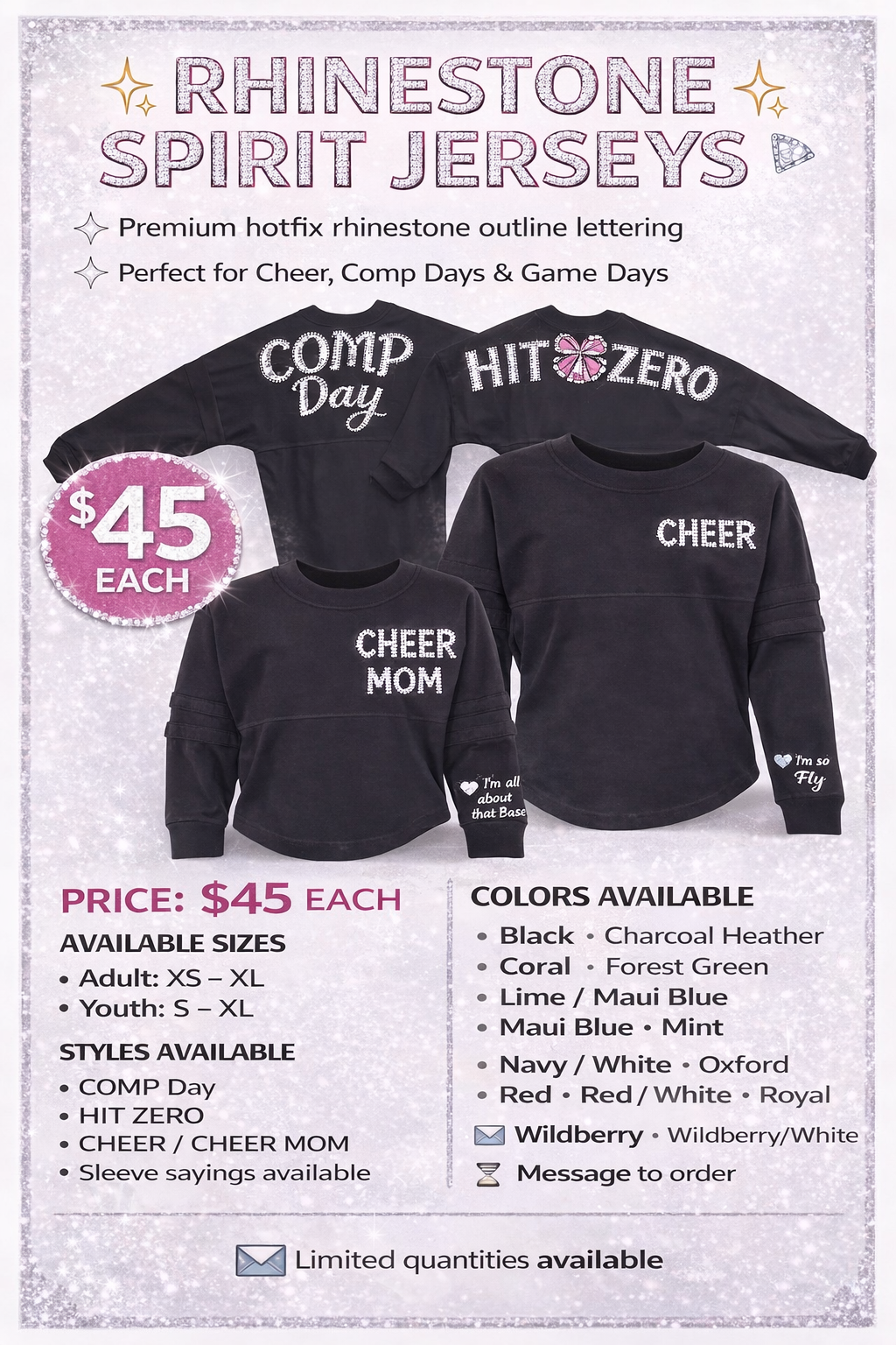 Custom Rhinestone CompDay or Hit Zero Cheer Shirts